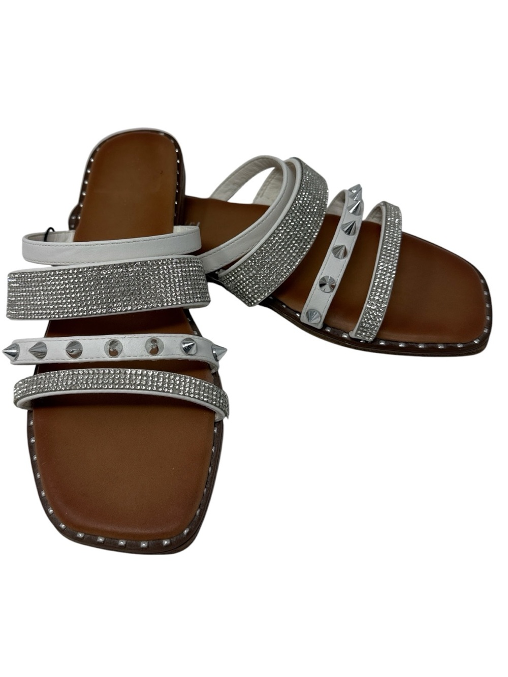 Women’s Madden Girl White Crystal & Stud Slide Sandals